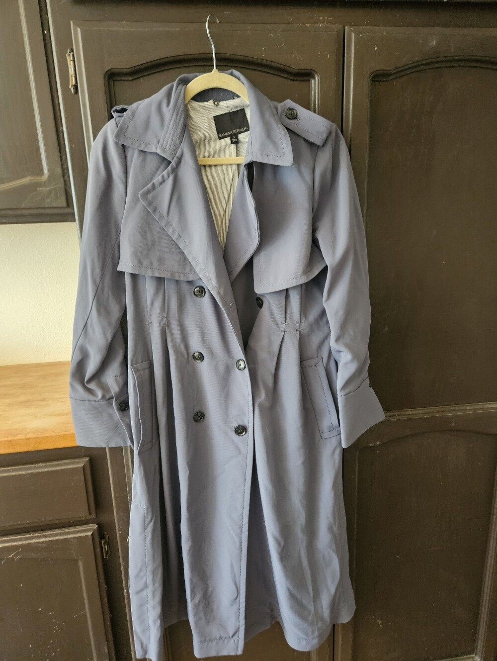 GUC Banana Republic Gray/Blue Trench Coat No Flaws (Missing Belt)